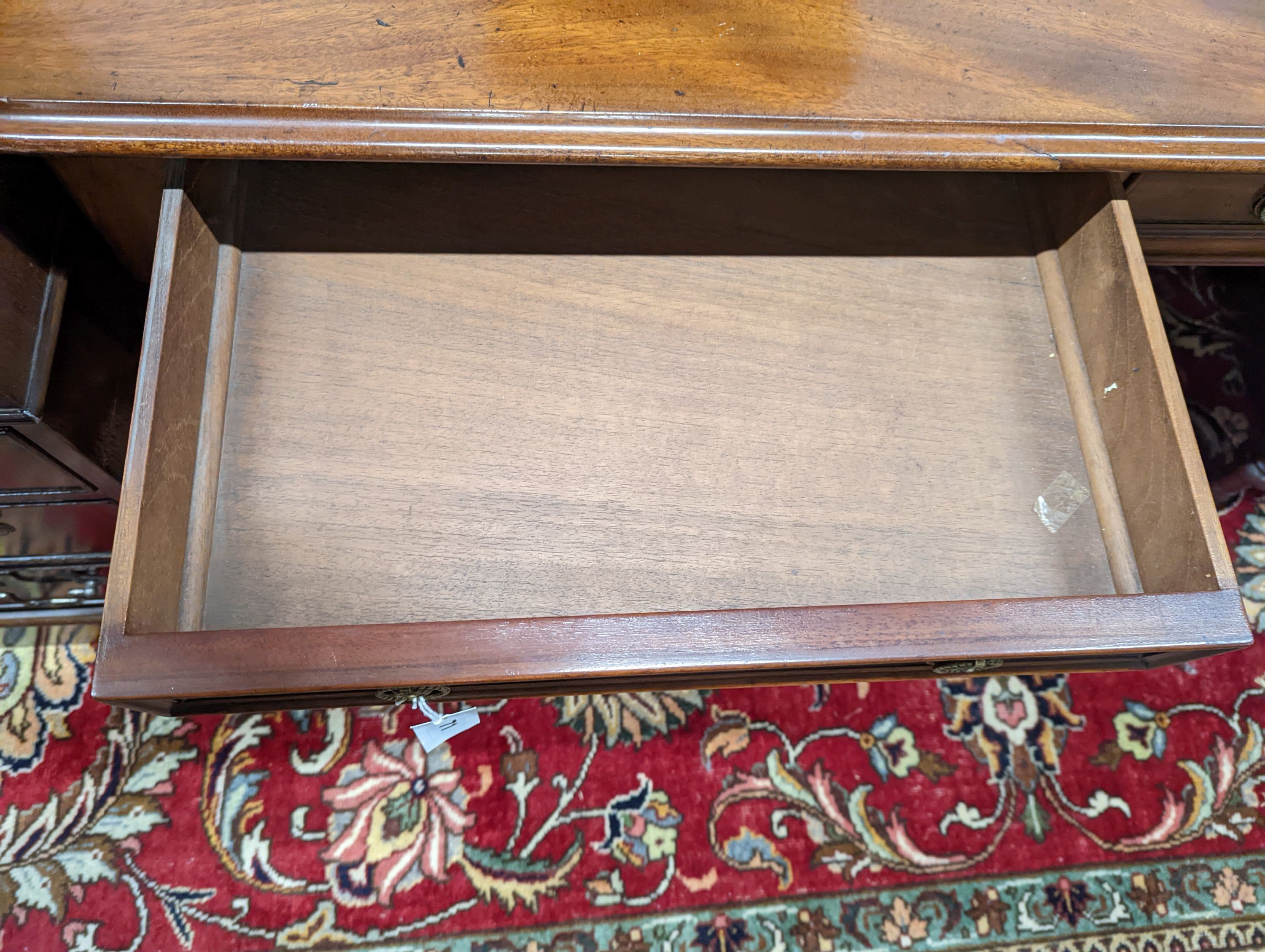 A Victorian mahogany two drawer side table, width 120cm, depth 60cm, height 75cm